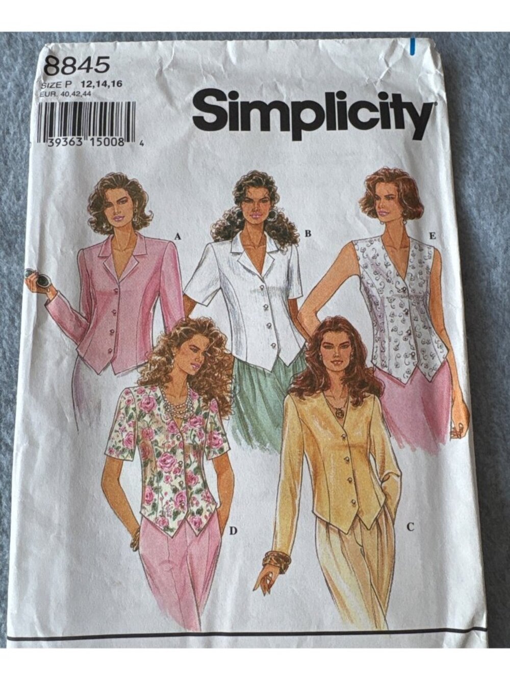 Simplicity 8845 Womens Shirt Sewing Pattern Size 12 14 16 Uncut 1989